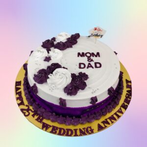 "Lovely Purple Parents Anniversary 2 Kg Square Black Forest Cake, featuring a stylish purple design for a sophisticated celebration."