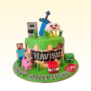 "Minecraft Kids Birthday Cake 1 Kg. Pixelated 1kg Minecraft-themed birthday cake with game-inspired decorations"