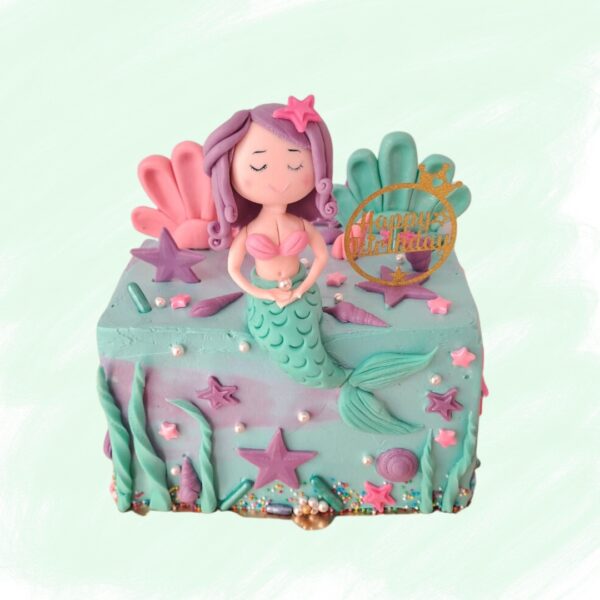 "New Mermaid Girls Birthday cake 1 Kg. Enchanting 1 kg mermaid-themed birthday cake with oceanic decorations"