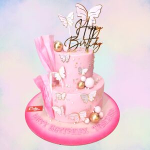 New Style Girls First Birthday Cake 5 Kg for girls with pink and gold theme, featuring "One" topper.