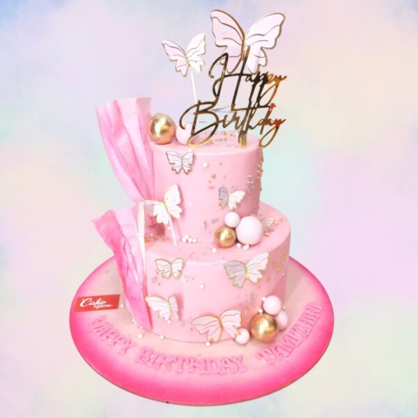 New Style Girls First Birthday Cake 5 Kg for girls with pink and gold theme, featuring "One" topper.