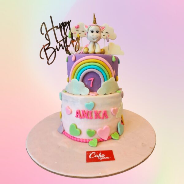 "New Unicorn 4 Kg Girl First Birthday Cake. Magical 4kg unicorn-themed first birthday cake with pastel colors and sparkles"