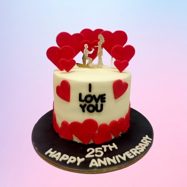 "Only For You 1 Kg 25th Anniversary Cake in chocolate flavor, featuring a special design for a milestone celebration."