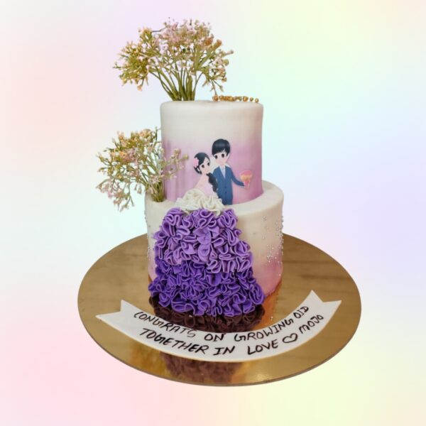 "Purple Beauty 4 Kg 2-Tier Anniversary Cake in blueberry flavour, featuring an elegant purple design for a sophisticated celebration."