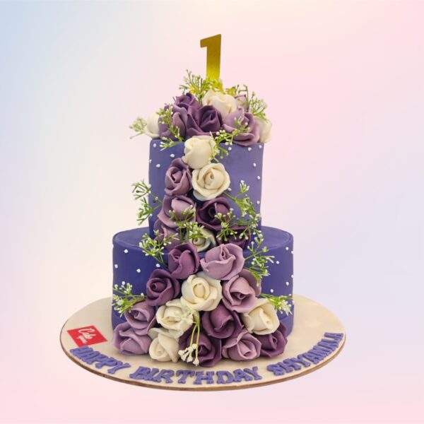 Purple Theme Girls First Birthday Cake 3 Kg for girls, featuring elegant purple decorations and a charming design, perfect for a special celebration.