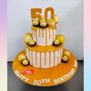 Special Dad's 50th Birthday Cake.Elegant gold and white 50th birthday cake for dad with "50" topper