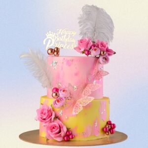 Very Elegant Girls First Birthday Cake 5 Kg. Luxurious tiered cake with soft pink and gold accents for a baby girl's first birthday