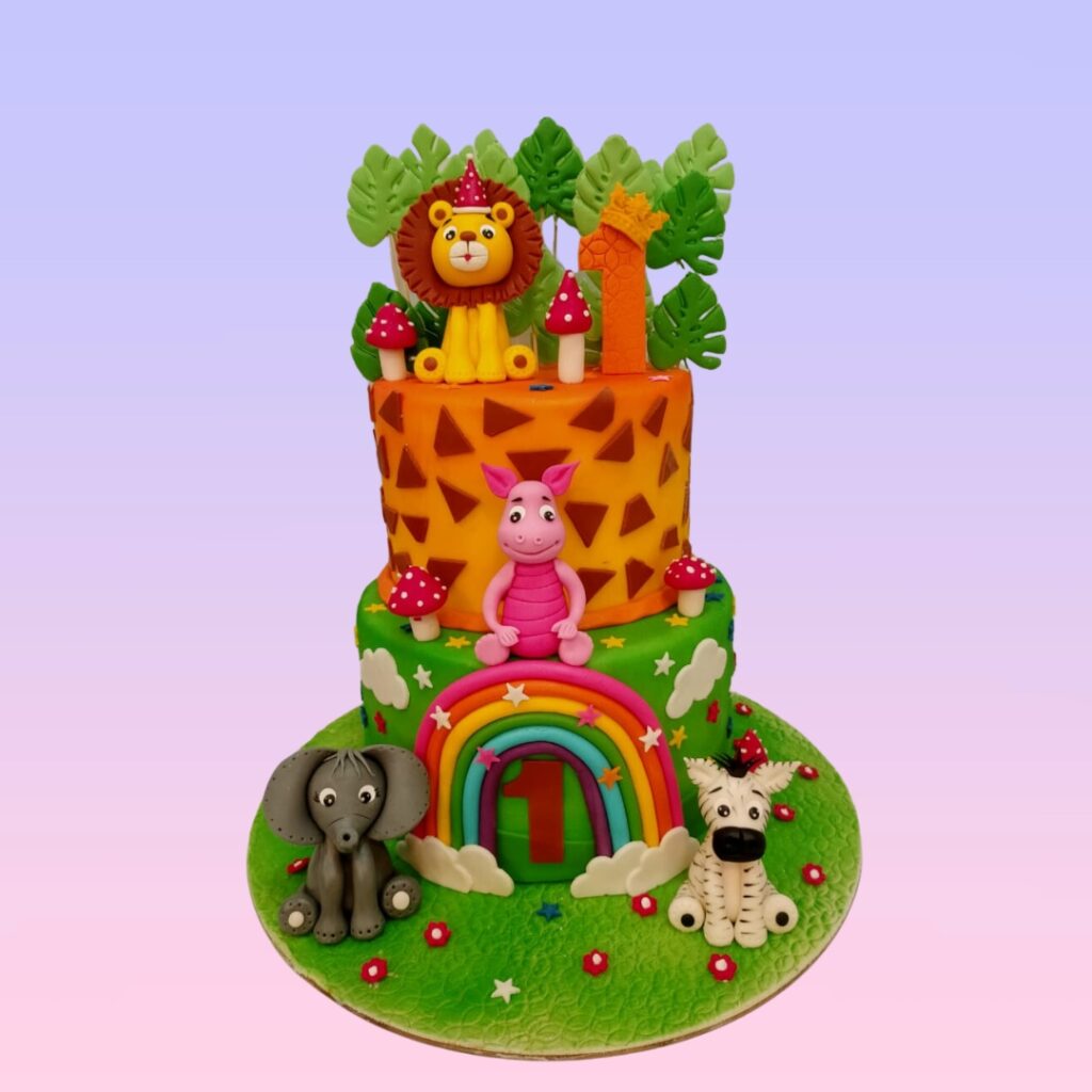 Colourful Animals First Birthday Cake 43 - Cake Square Chennai | Cake