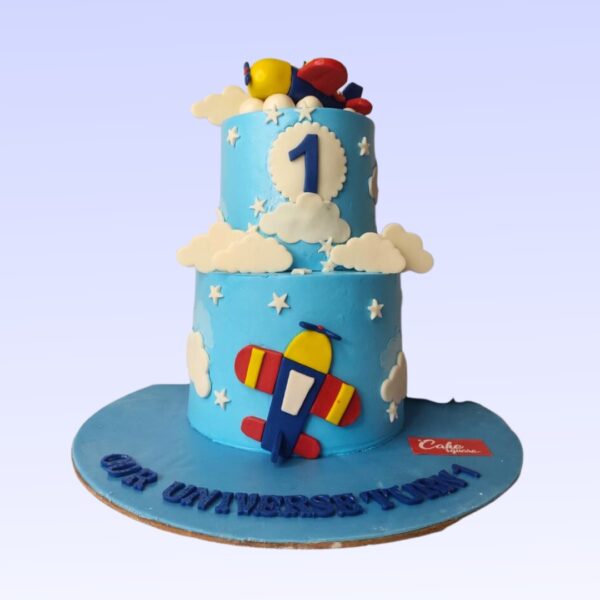 Aeroplane Theme First Birthday Cakes 3 Kg featuring colorful aeroplane decorations and a fun design, perfect for an aviation-themed celebration.