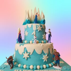 Amazing Ana And Elsa Theme Girls First Birthday Cake 5 Kg for girls, featuring elegant decorations and a magical design inspired by Ana and Elsa, ideal for a princess celebration.