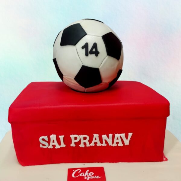 Amazing Football Gift Box Themed Birthday Cake 2 kg. Birthday cake designed as a gift box with football theme and decorations