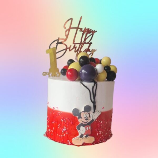 Amazing Mickey Balloons Kids Birthday Cake 1 Kg birthday cake with colorful balloon decorations, perfect for a fun and playful celebration.