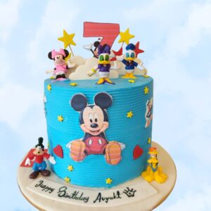 Amazing Mickey Themed Cream Birthday Cake 1 kg. Round cream cake decorated with Mickey Mouse ears and iconic colors