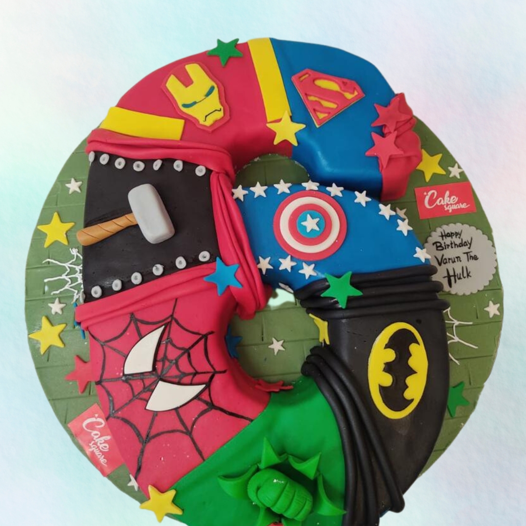 "A Amazing Number 6 Shaped Avengers Theme Birthday Cake 3 Kg, from Cake Square Chennai, perfect for young superhero fans."