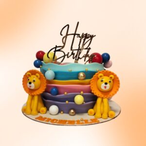 Amazing Twins lion Theme Birthday Cake 1 Kg. Adorable twins lion themed birthday cake with cute lion cubs