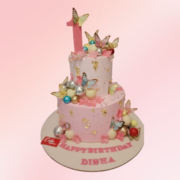 Best Butterfly Pink First Birthday Cake 3 Kg, featuring delicate butterfly decorations and a charming pink design, perfect for a whimsical celebration.