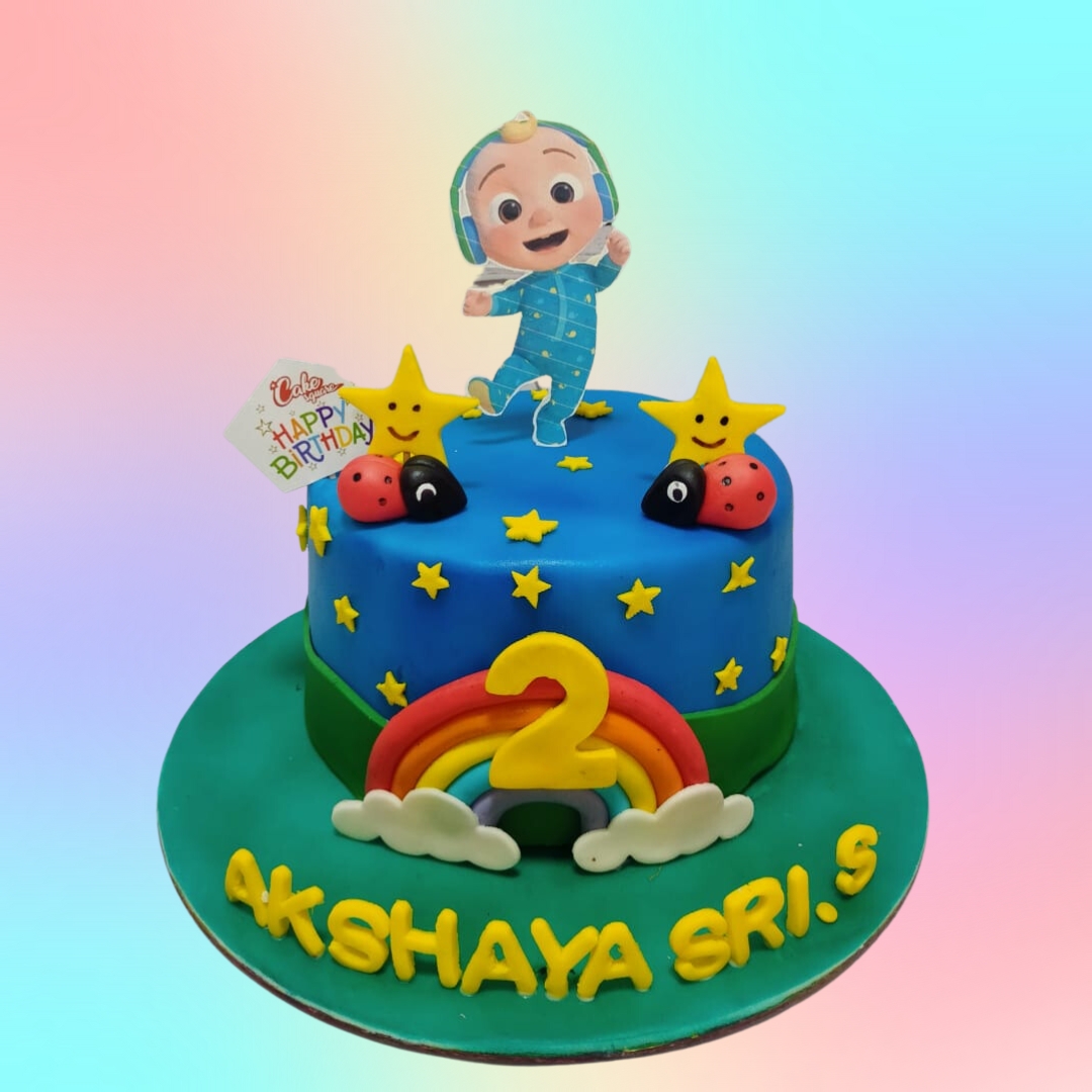 Best Mini Cocomelon Themed Birthday Cake 1 kg. Small Cocomelon-themed cake with colorful character decorations