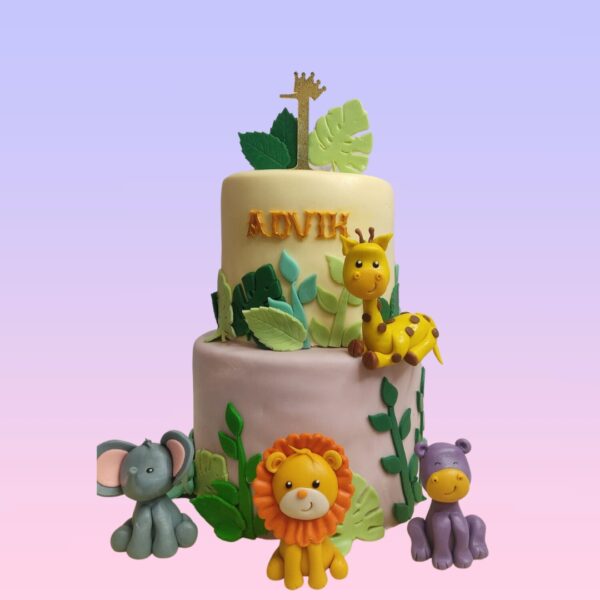 Best Pretty Little Animals Kids First Birthday Cake 3 kg. Large first birthday cake decorated with cute baby animal figures