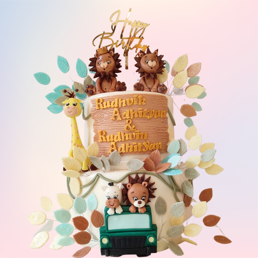 Best Twins Lion Themed First Birthday 3 Kg. Spectacular twins lion themed first birthday cake with intricate decorations