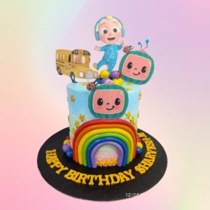 Cocomelon 1 Tier Kids Birthday Cake 2 Kg, featuring colorful Cocomelon designs and decorations, ideal for a fun and engaging celebration.