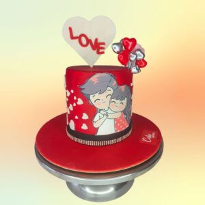 "Cuddly Love Anniversary - Valentines Day 1 Kg Theme Cake in red velvet flavour, featuring a romantic design perfect for Valentine’s Day."