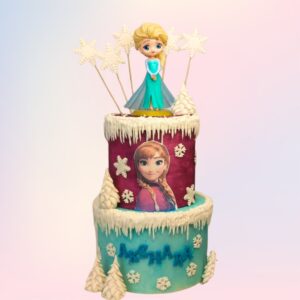 Delightful Frozen Anna Elsa Birthday Cake 5 Kg. A magical Frozen-themed cake featuring Anna and Elsa, perfect for a Disney-loving little girl.