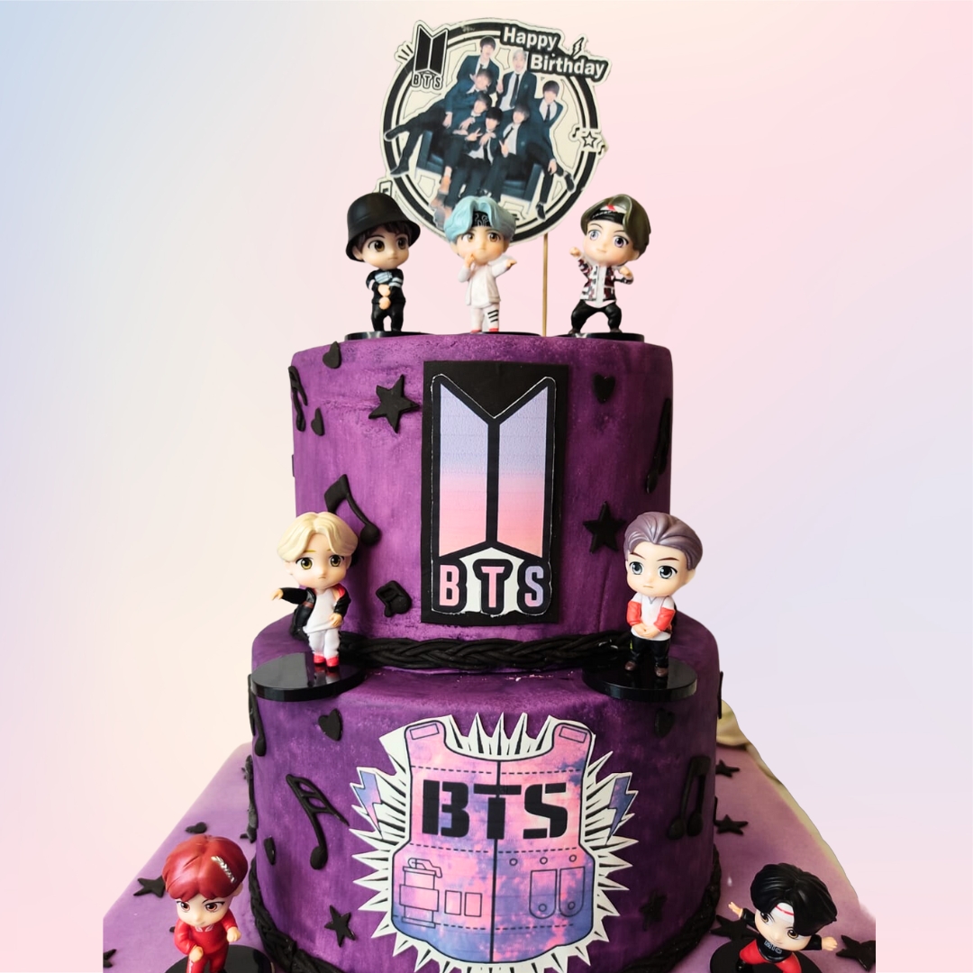 "A Playful BTS Theme Teenage Birthday Cake 5 Kg, from Cake Square Chennai, perfect for K-pop enthusiasts."