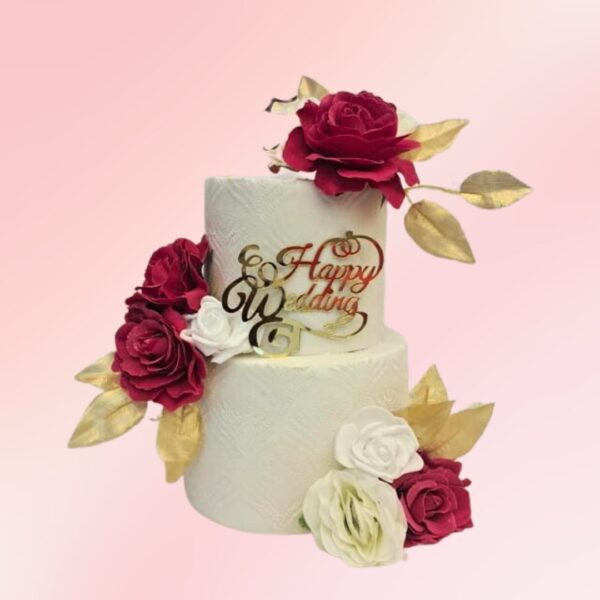 "Traditional Cake with Roses Wedding Theme 4 Kg in chocolate flavour, featuring an elegant rose design for a classic celebration."