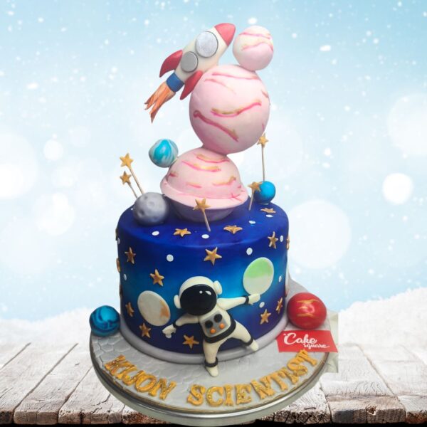 Amazing Astronaut Kids Birthday Cake 2 kg. Out-of-this-world 2kg astronaut-themed birthday cake with space elements