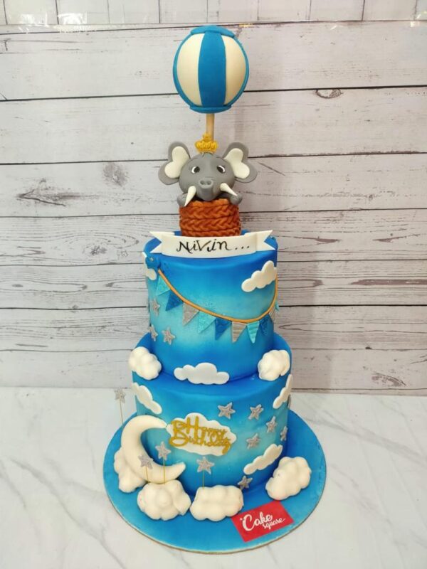 Amazing Elephant Theme First Birthday Cake 3 Kg, featuring cute elephant decorations and a playful design, perfect for a fun and charming celebration.