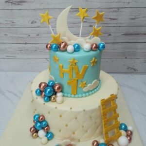 Amazing Moon and Star Theme Kids First Birthday Cake 3 Kg featuring charming moon and star decorations and a dreamy design, perfect for a magical celebration.