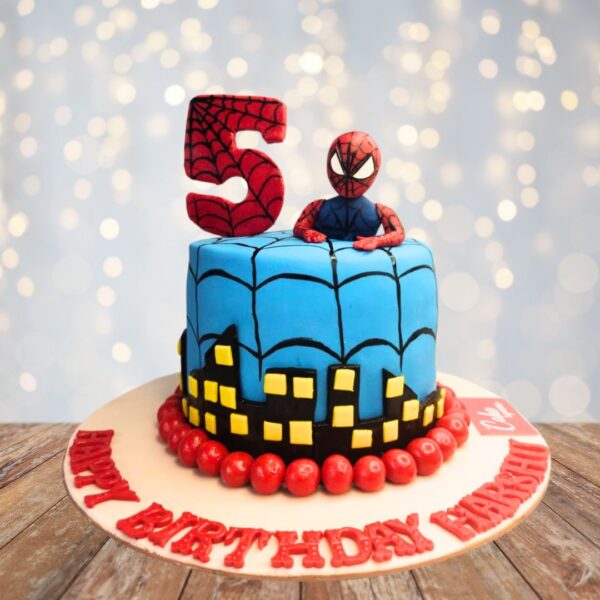 Amazing Spider-Man theme kids birthday 1 kg. Action-packed 1kg Spider-Man themed birthday cake with web designs and iconic logo