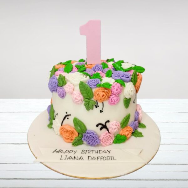 Awesome Flower girls birthday cake 1 Kg, featuring beautiful flower decorations and a lovely design, perfect for a floral celebration.