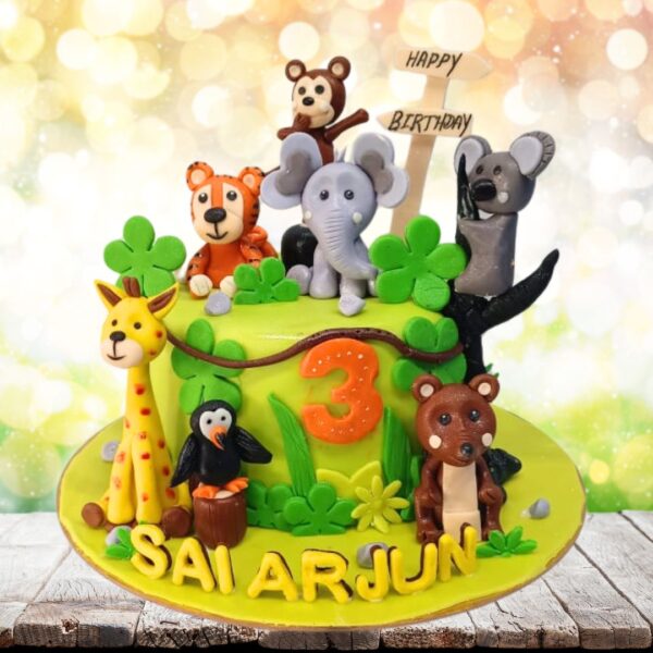 "Baby Animals Birthday Cake 1 Kg featuring adorable baby animal decorations, perfect for a cute and charming birthday celebration."