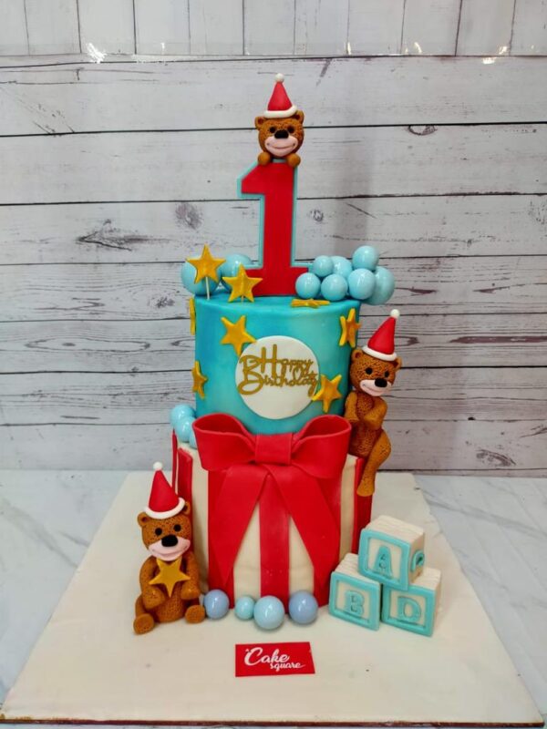 Beautiful Teddy First Birthday Cake 3 Kg featuring adorable teddy bear decorations and a charming design, perfect for a sweet celebration.