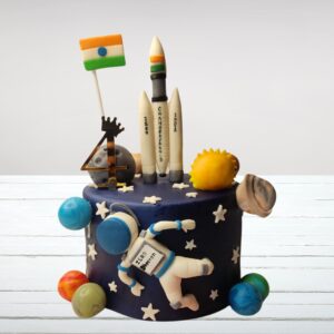 Best Chandrayan to The Moon Astronaut birthday cake 2 kg. Impressive 2kg space-themed cake featuring Chandrayan mission and astronaut on the moon