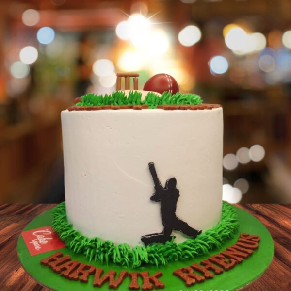 Best Cricket themed Boys birthday cake 1kg. Delightful 1kg cricket-themed birthday cake with bat, ball, and stumps design