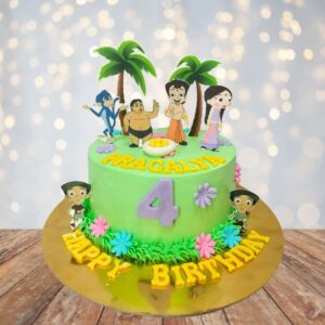 "Chotta Bheem Kids Birthday Cake 1 Kg featuring colorful Chotta Bheem decorations, perfect for an adventurous and fun birthday celebration."