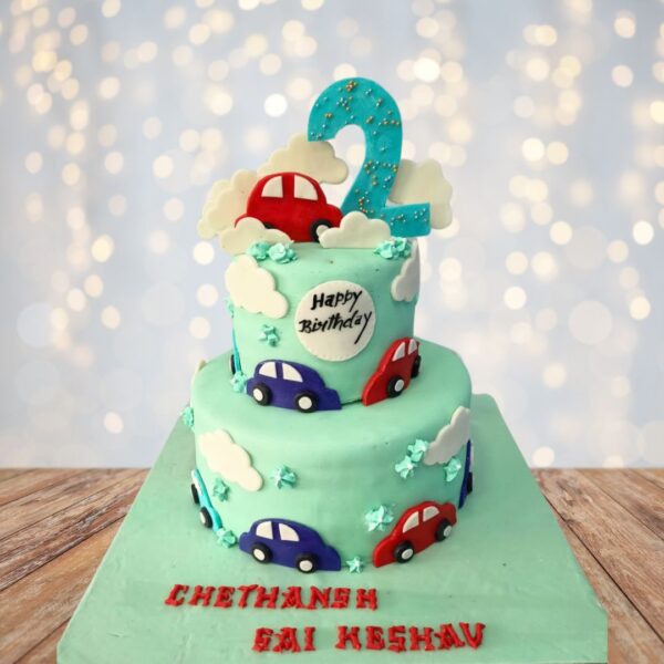 "A Cute Cars in Clouds First birthday cake 4 Kg, from Cake Square Chennai, perfect for a baby's dreamy first birthday."