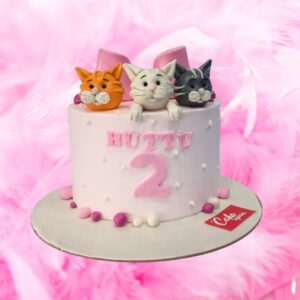 Happy Kitty Kids birthday cake 1 kg. Adorable 1kg kitty-themed birthday cake with cute cat decorations