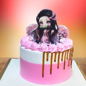 Happy Nezuko Anime Birthday Cake 2 Kg. A vibrant Nezuko-themed birthday cake for an anime fan.