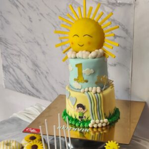 Sun Shine First Birthday Party Cake 4 Kg, featuring bright and cheerful sun decorations, perfect for a sunny and joyful celebration.