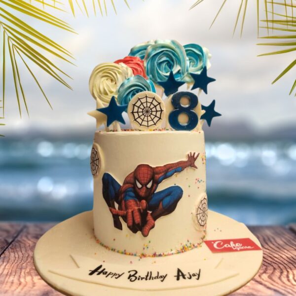 "A Super Spider Verse Theme Boys Birthday Cake 1 Kg, from Cake Square Chennai, perfect for young superhero fans."