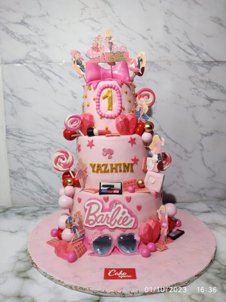 Three Tier Barbie Theme First Birthday Cake For Girls Cake Square Chennai Top Cake Shops In 4108