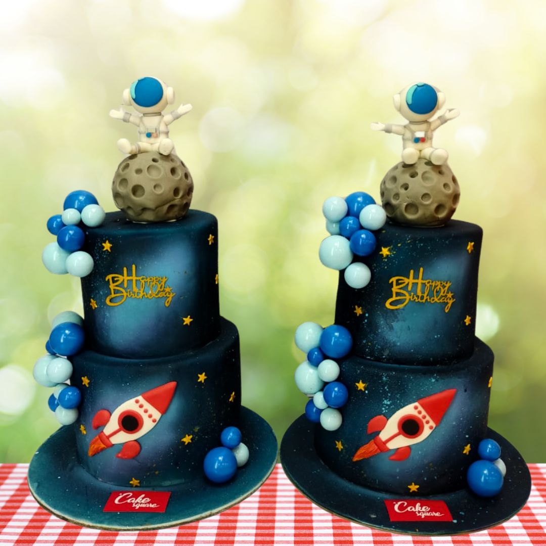 "Twins Astronaut birthday cake 4 Kg each, from Cake Square Chennai, perfect for celebrating twin space explorers."