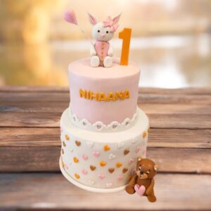 Amazing Pink Bunny 3 Kg First Birthday Cake with adorable rabbit decorations