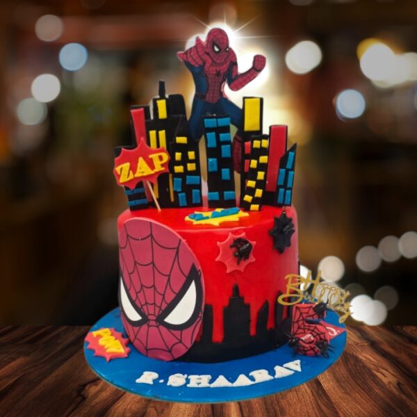 "A Amazing Spiderman in the City Birthday Cake 1 Kg, from Cake Square Chennai, perfect for young superhero fans."