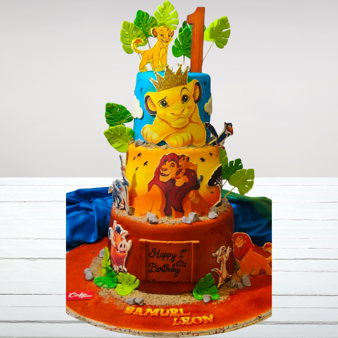 Awesome Lion King First Birthday Cake 7 kg with Simba figurine and savanna decorations