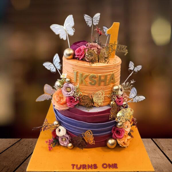 Beautiful Orange Girls First Birthday Cake 5 Kg with vibrant citrus-inspired decorations