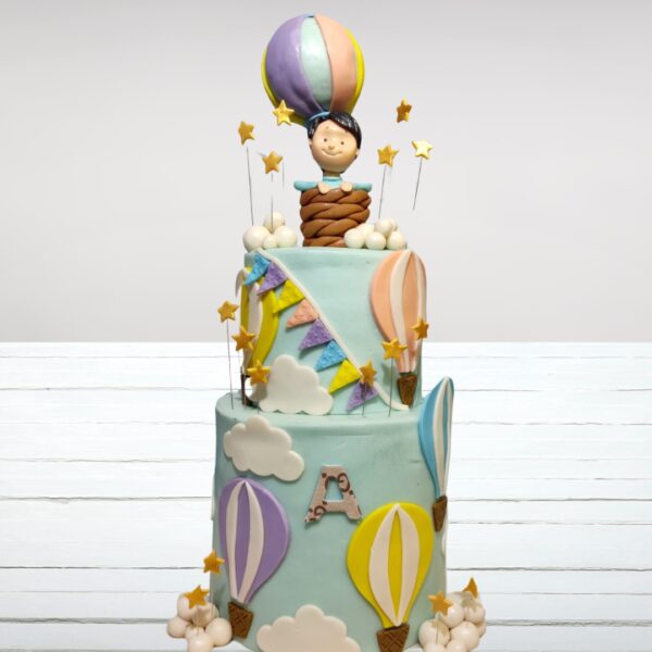 Best Boys Hot Air Balloon Birthday Cake 5 kg featuring a colorful hot air balloon design, fluffy clouds, and sky-inspired decorations